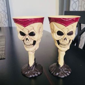 Set of 2 Skeleton Skull Plastic Wine Goblet Halloween Bones💀